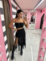 Wild Fringe Skirt Black