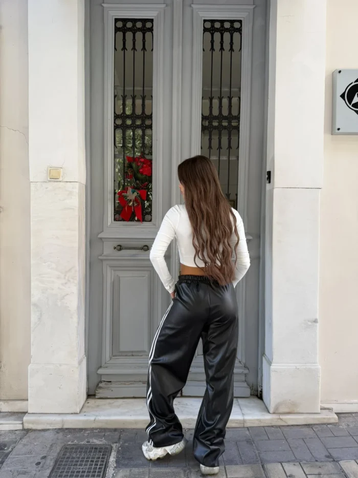 Black White Line Leather Pants - Image 3