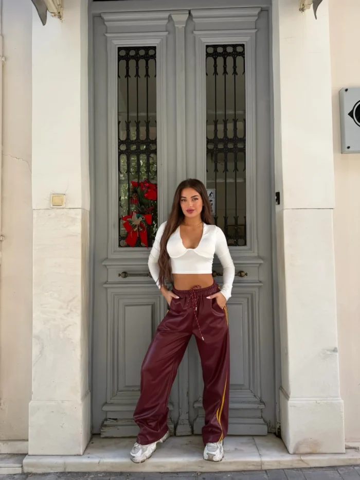 Bordeaux Sporty Leather Pants - Image 2