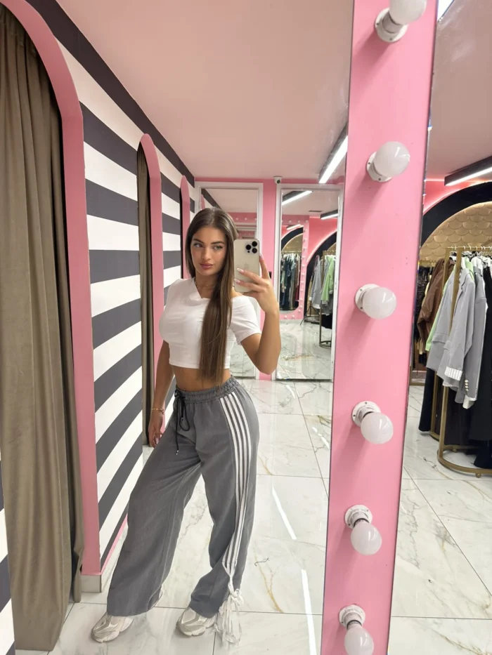 Grey Soft Wide Leg Pants - Image 3