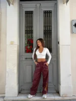 Bordeaux Sporty Leather Pants