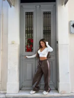 Chocolate Rose Line Leather Pants