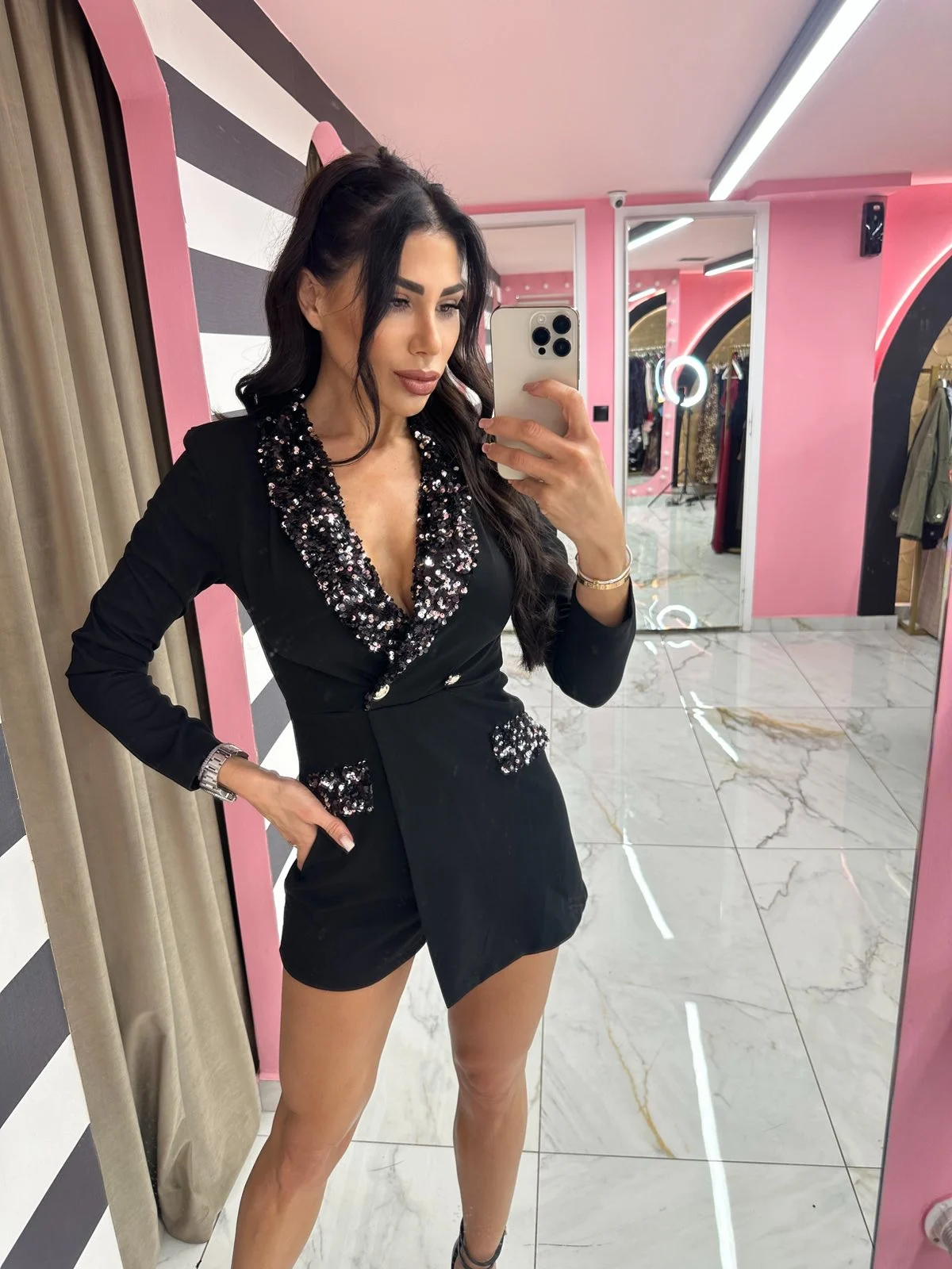 0-02-05-fd8c0c4dc0b475c61b9acd745af44afac64792e4d79f53cc7befcfb255a51c87_2220bc43fc2 Midnight Sparkle Romper - Image 1