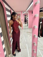 Maxi Dress με Πούλιες – Μπορντό