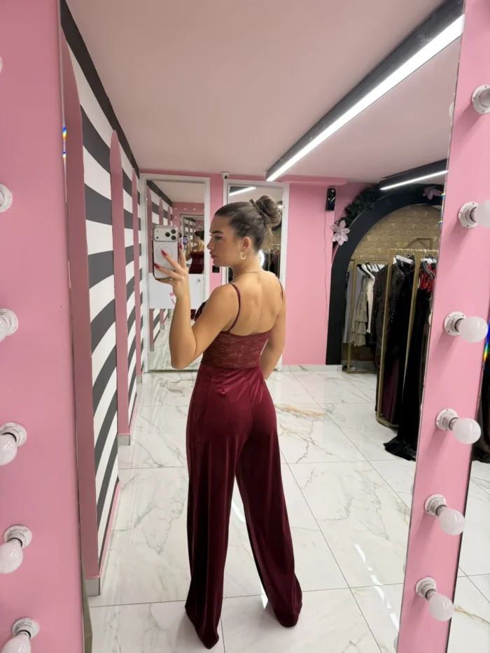 Burgundy Velvet Dream Jumpsuit - Image 2