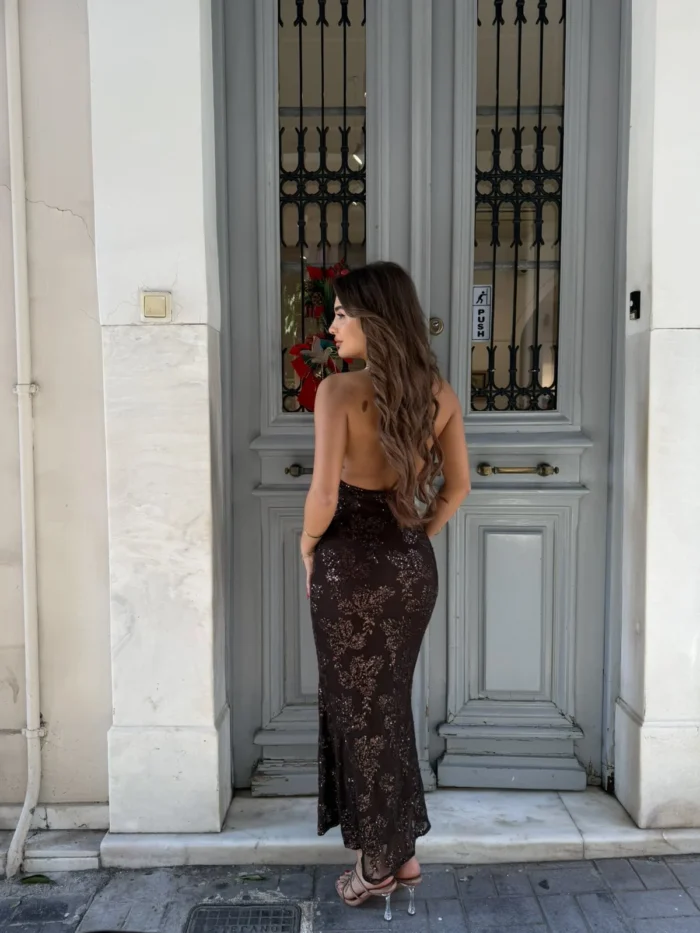 Chocolate Elegance Maxi Dress - Image 2