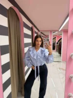 Blue Ruffle Statement Shirt