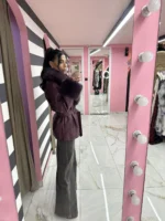 Plum Royal Fur Belted Jacket - Image 2