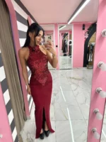 Maxi Dress με Πούλιες – Κόκκινο