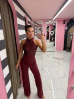 Burgundy Glam Sequin Jumpsuit