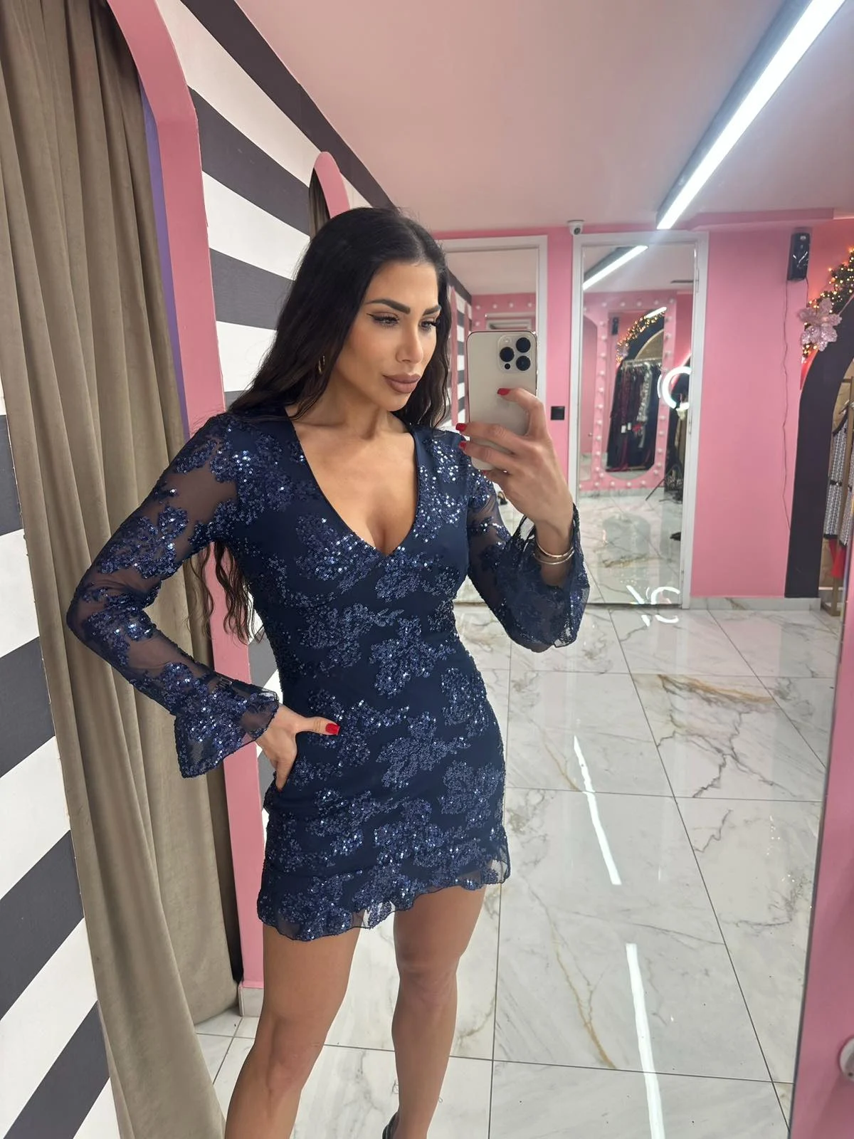 0-02-05-e1fdc181a374931b174ab17b58b95522f2d115c1f402ad1e84c17d5198a22c02_222d9d9472c Midnight Blue Mini Dress - Image 1