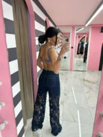 Navy Lace Glam Jeans - Image 2