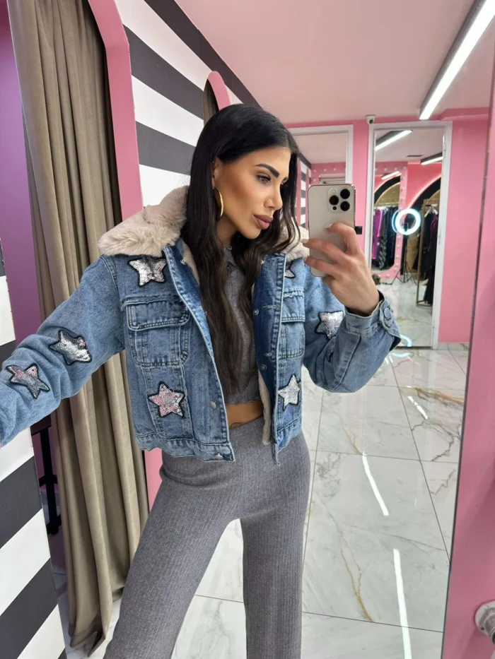 Τζιν Jacket με Αποσπώμενη Γούνα & Στάμπες - Image 2