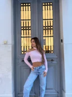 Blush One-Shoulder Knit Crop Top