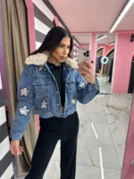 Τζιν Jacket με Αποσπώμενη Γούνα & Στάμπες