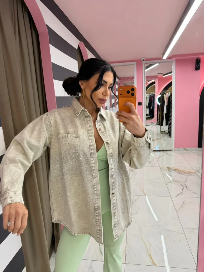 Crystal Denim Shirt – Sand Beige - Image 2
