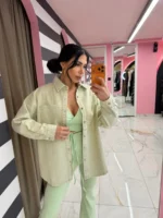 Crystal Denim Shirt – Pistachio Glow