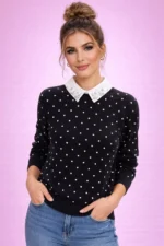 Polka Collar Knit Top