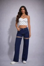 Crystal Cut Denim Pants